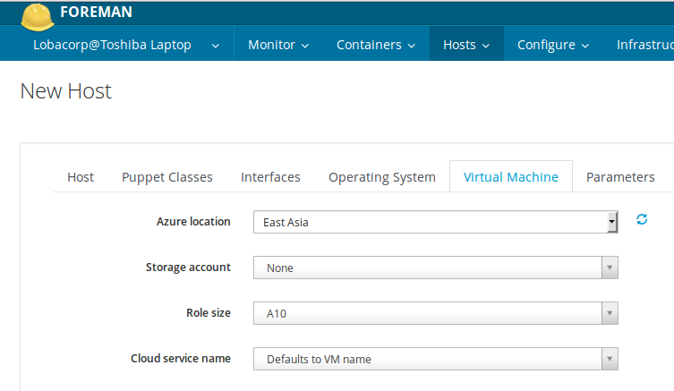 Azure options on new host